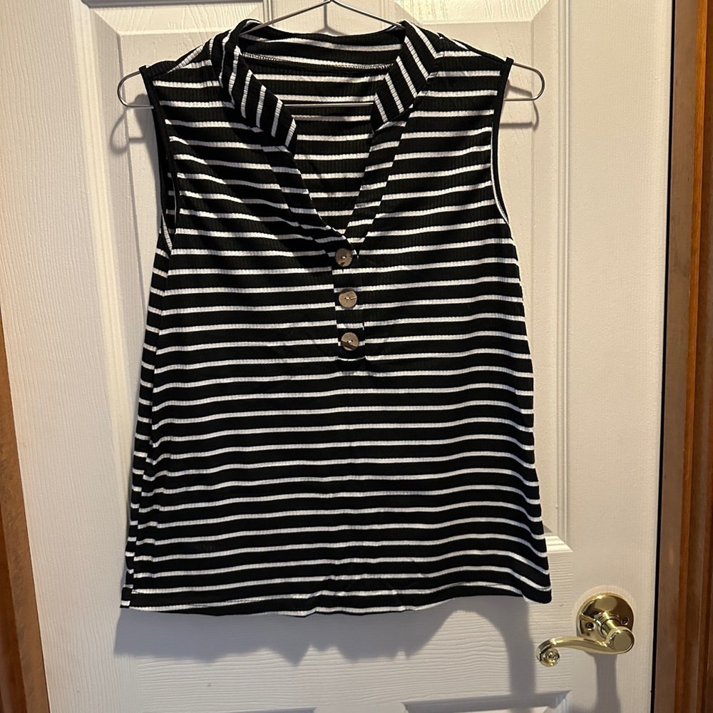 Striped Black and White Sleeveless Top